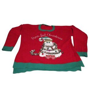 Cat Lady Purr-Fect Christmas Ugly Sweater Tinsel Bells 33 Degrees XXL GUC